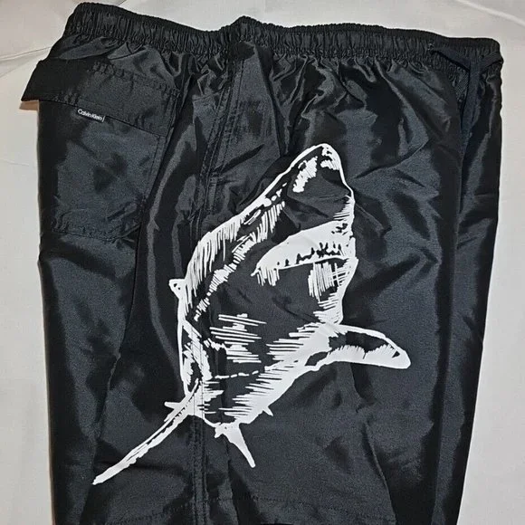 Shark Calvin Klein Swim Shorts Mens XL Mesh Lined Drawstring Trunks Pockets - Picture 1 of 5